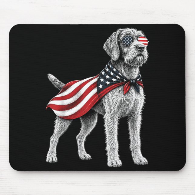 Tapis De Souris Wirehaired Pointing Griffon 4 juillet Américain (Devant)