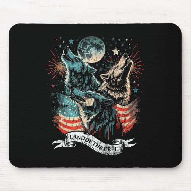 Tapis De Souris Wolf 4 juillet Drapeau américain hurlant America M (Devant)
