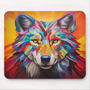 Tapis De Souris Wolf Animal Portrait Peinture colorée