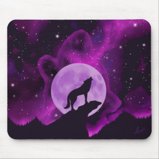 Tapis De Souris Wolf Howling à la lune pourpre