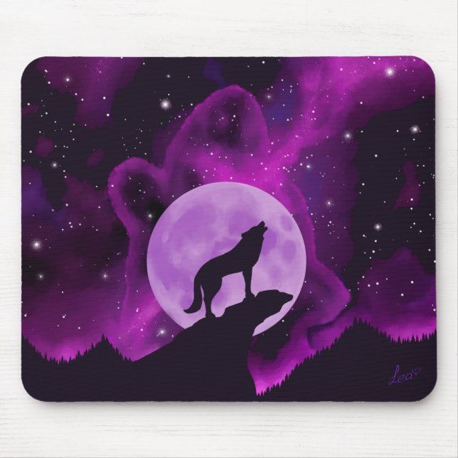 Tapis De Souris Wolf Howling à la lune pourpre (Devant)