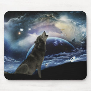 Tapis De Souris Wolf hurle sur la lune