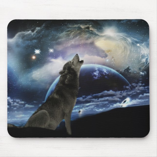 Tapis De Souris Wolf hurle sur la lune (Devant)