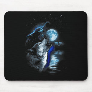 Tapis De Souris Wolf Moon Lake Wolf Howling Pleine lune Wolf Graph