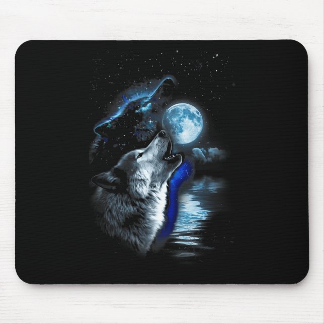 Tapis De Souris Wolf Moon Lake Wolf Howling Pleine lune Wolf Graph (Devant)