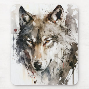 Tapis De Souris Wolf Portrait Animal Peinture Forêt faunique