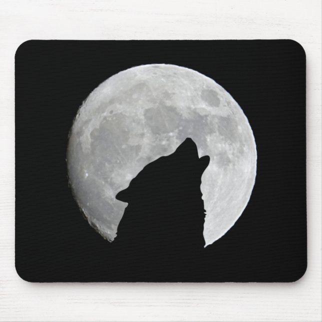 Tapis De Souris Wolf Silhouette chez Dusk Plus Moon Arrière - plan (Devant)