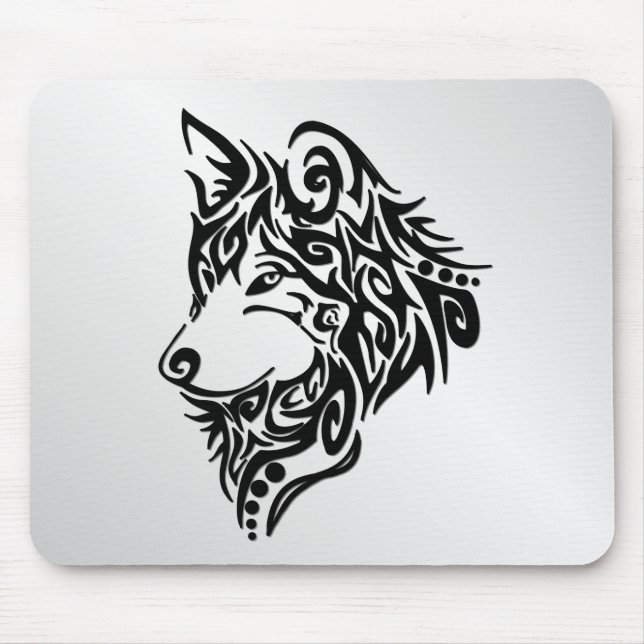 Tapis De Souris Wolf tribal noir (Devant)