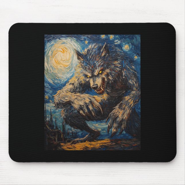 Tapis De Souris Wolf Werewolf - Van Gogh Style - Starry Nig (Devant)