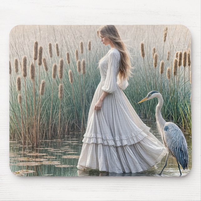 Tapis De Souris Woman Walking With Blue Heron (Devant)