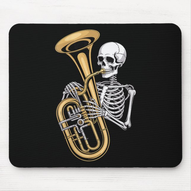 Tapis De Souris Womens Halloween Skeleton Tuba Tubist V-neck  (Devant)