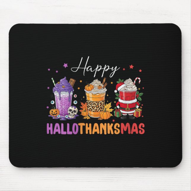 Tapis De Souris Womens Happy Hallothanksmas Halloween Thanksgiving (Devant)