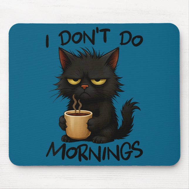 Tapis De Souris Womens I Don't Do Mornings Funny Quote Black Cat L (Devant)