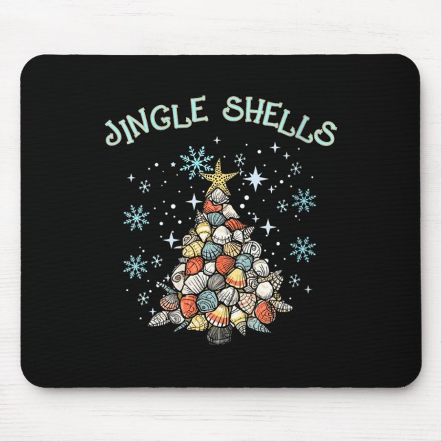 Tapis De Souris Womens Jingle Shells Christmas Tree Snowflakes Cel (Devant)