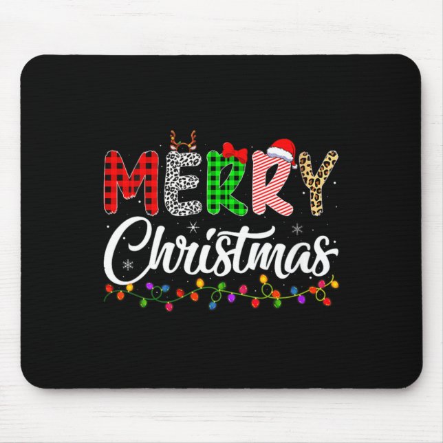 Tapis De Souris Womens Merry Christmas Lights Santa Family Xmas Pa (Devant)