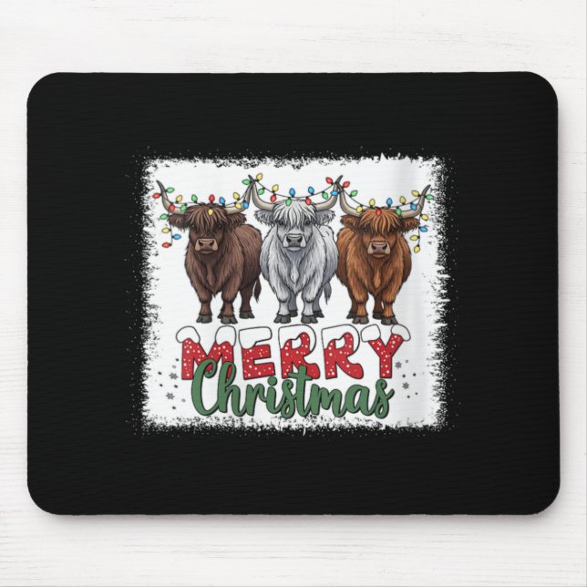 Tapis De Souris Womens Merry Christmas Scottish Highland Cow Xmas  (Devant)