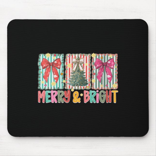 Tapis De Souris Womens Preppy Coquette Bow Christmas Tree Merry An (Devant)