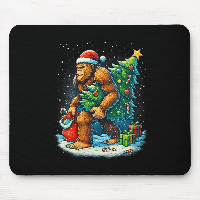Tapis De Souris Womens Santa Bigfoot Christmas Tree Sasquatch Xmas (Devant)