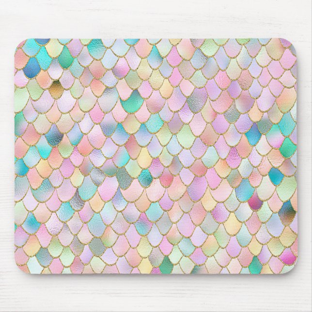Tapis De Souris Wonky Trendy Rainbow Girl Metal Mermaid Scales (Devant)