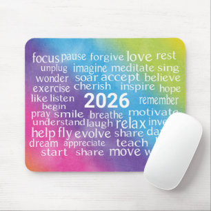 Tapis De Souris Word Cloud 2025 sur Rainbow Abstrait