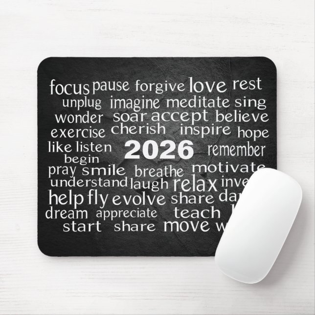 Tapis De Souris Word Cloud 2026 sur Black Slate Rock (Avec souris)