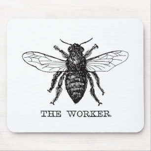 Tapis De Souris Worker Bee Black White Bumblebee Vintage