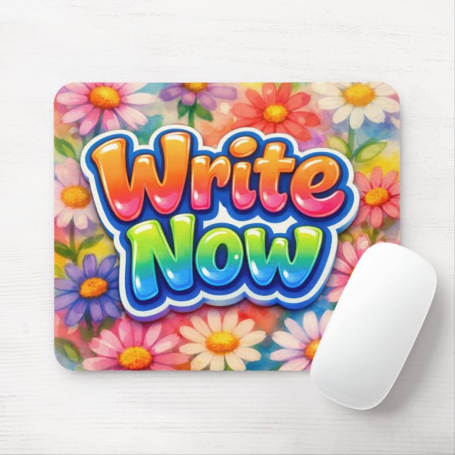 Tapis De Souris Write Now Text with Vibrant Daisies (Avec souris)