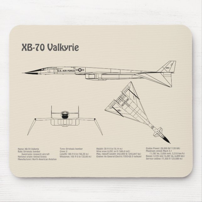 Tapis De Souris XB-70 Valkyrie - Plan directeur de l'avion SD (Devant)