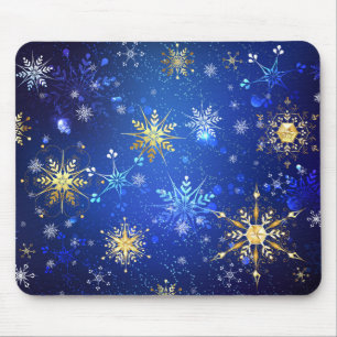 Tapis De Souris XMAS Blue Background with Golden Snowflakes