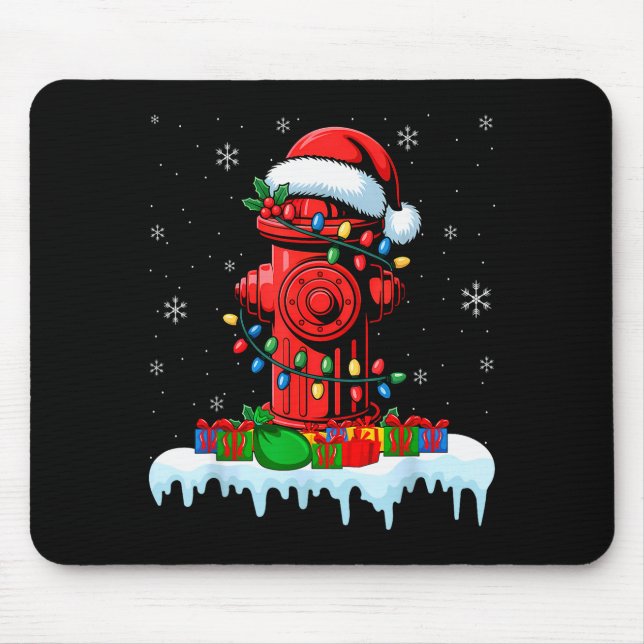 Tapis De Souris Xmas Lights Fire Hydrant Firefighter Christmas  (Devant)