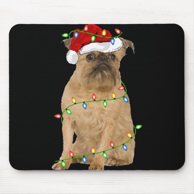Tapis De Souris Xmas Lights Santa Hat Brussels Griffon Dog Christm (Devant)