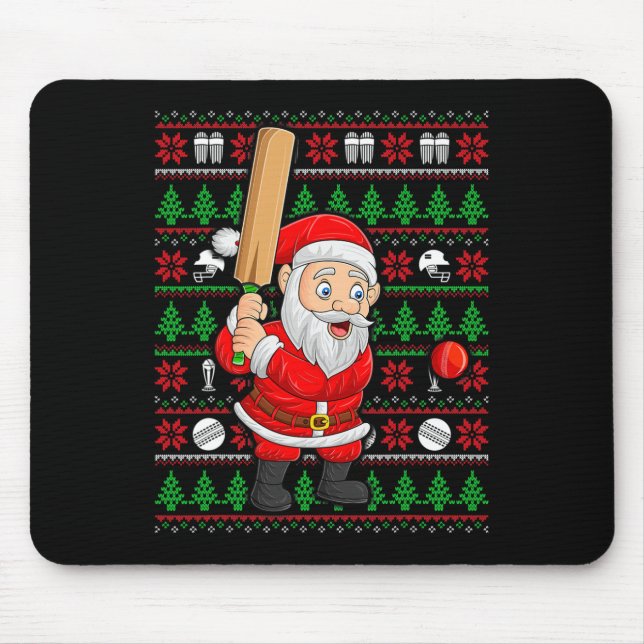 Tapis De Souris Xmas Ugly Sweater Style Santa Playing Cricket Chri (Devant)