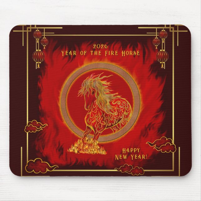 Tapis De Souris Year of the Fire Horse , Happy Lunar New Year (Devant)