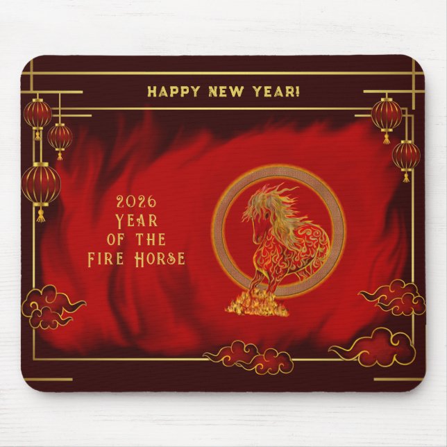 Tapis De Souris Year of the Fire Horse , Happy Lunar New Year (Devant)