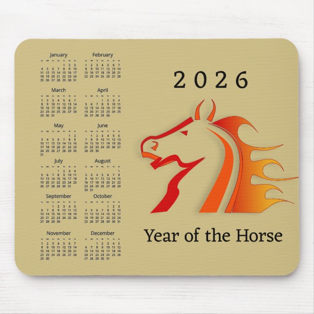 Tapis De Souris Year of the Horse Design Mousepad Calendar (Devant)