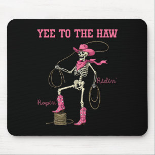 Tapis De Souris Yee To Haw Skeleton Pink Western Cowgirl Hallo