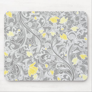 Tapis De Souris Yellow and Gray Swirly Floral