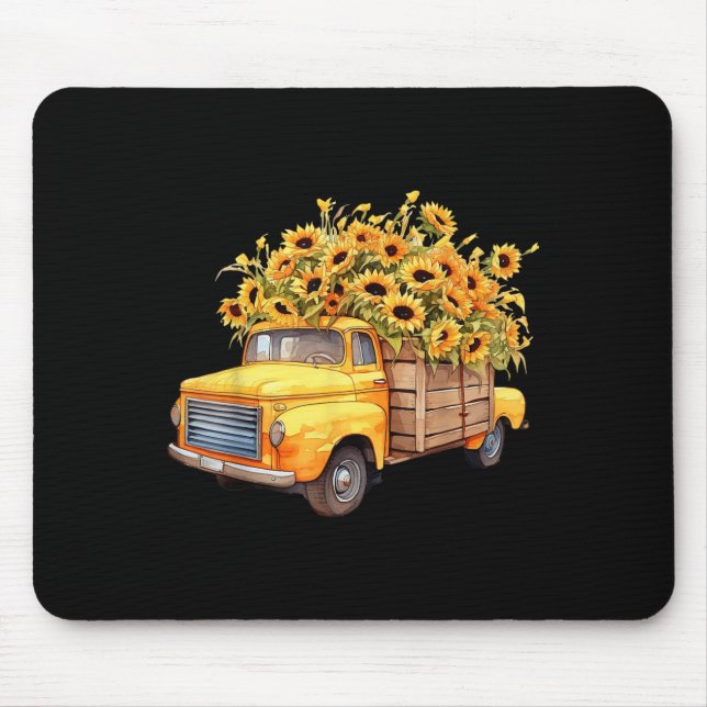 Tapis De Souris Yellow Ckup Truck Sunflower Autumn Halloween Thank (Devant)