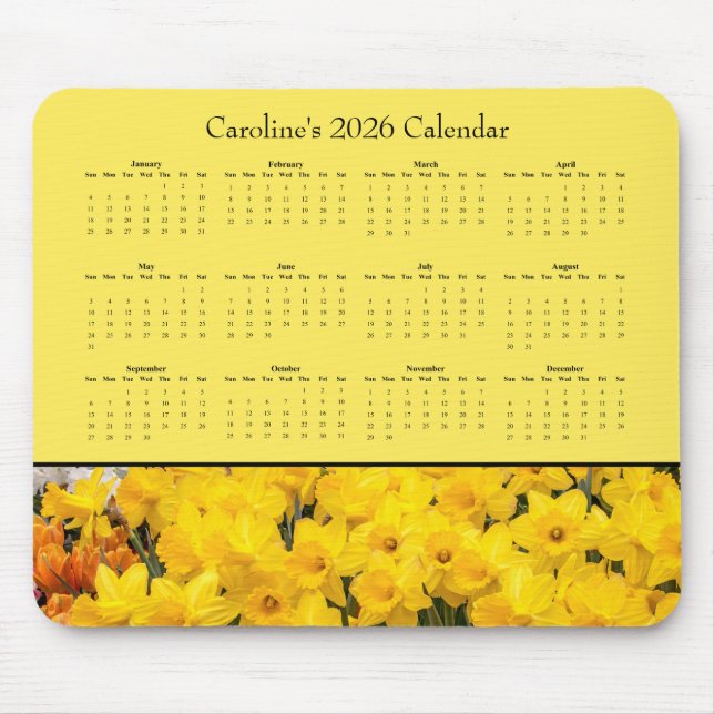 Tapis De Souris Yellow Flowers - Customizable 2026 calendar (Devant)