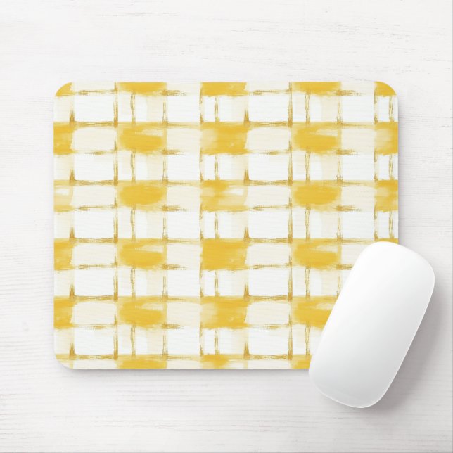 Tapis De Souris Yellow Gold White Plaid Stripes (Avec souris)
