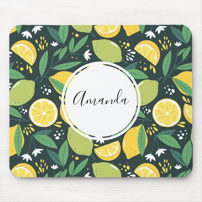 Tapis De Souris Yellow Lemon and Green Lime Fruit Food Pattern (Devant)