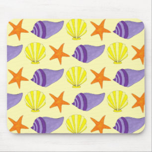 Tapis De Souris Yellow Seashell Sea Shell Conch Starfish Beach