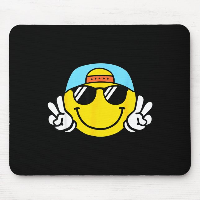 Tapis De Souris Yellow Smile Face Cute Checkered Peace Smiling Hap (Devant)