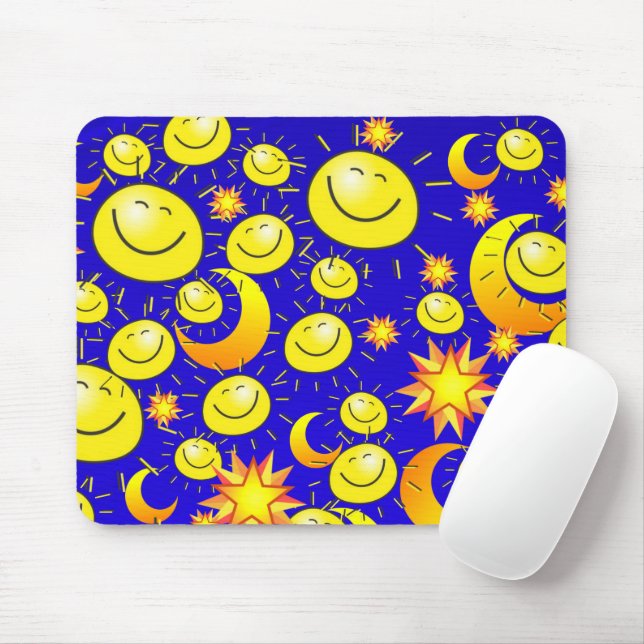 Tapis De Souris Yellow Sun Stars Moon Blue Mouse Pad! Mouse Pad (Avec souris)