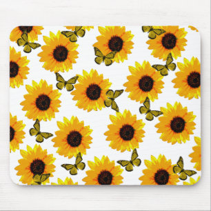 Tapis De Souris Yellow Sunflowers And Butterflies, Mousepad