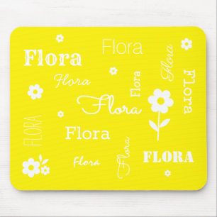 Tapis De Souris Yellow with White Flowers, Customized Mouse Pad