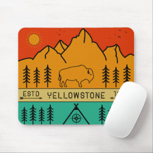 Tapis De Souris Yellowstone National Park Retro Wyoming USA Bison