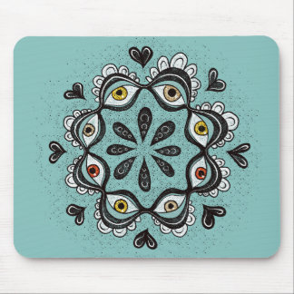 Tapis De Souris Yeux Trippy avec Coeurs Boho Gothique Weirdcore Ar