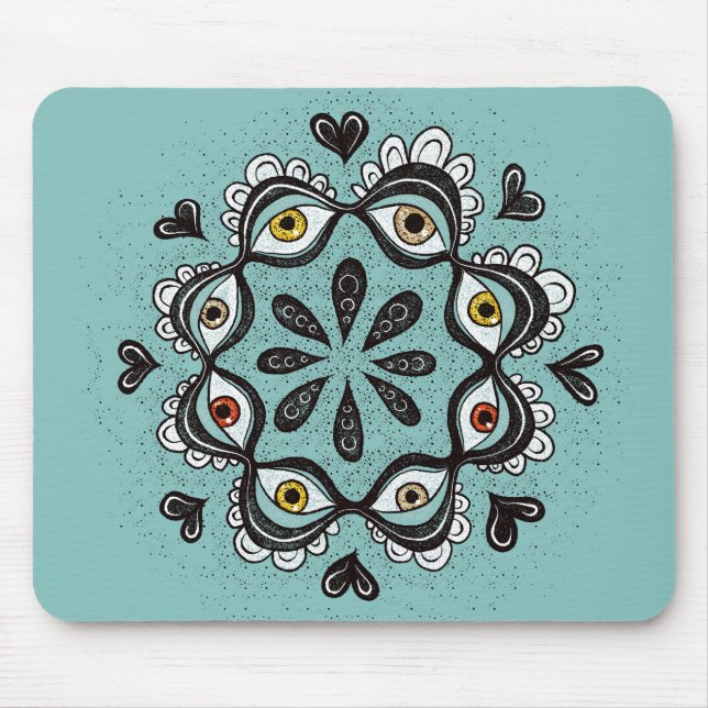 Tapis De Souris Yeux Trippy avec Coeurs Boho Gothique Weirdcore Ar (Devant)