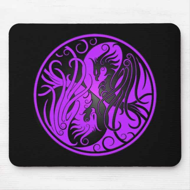Tapis De Souris Yin pourpre et noir Yang Phoenix (Devant)